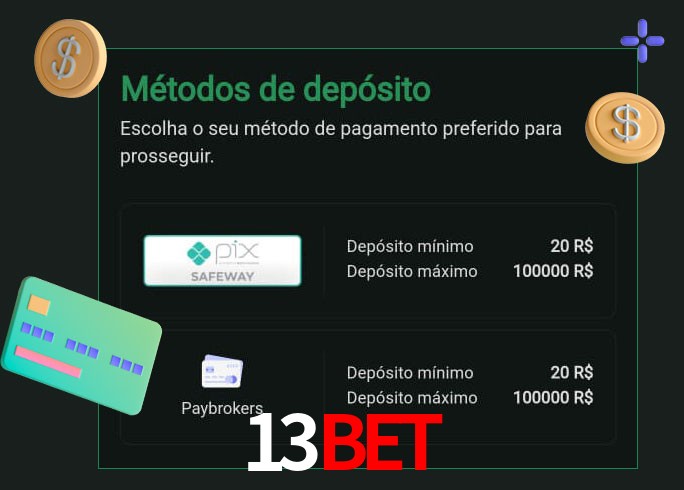 O cassino 13Bet oferece uma grande variedade de métodos de pagamento